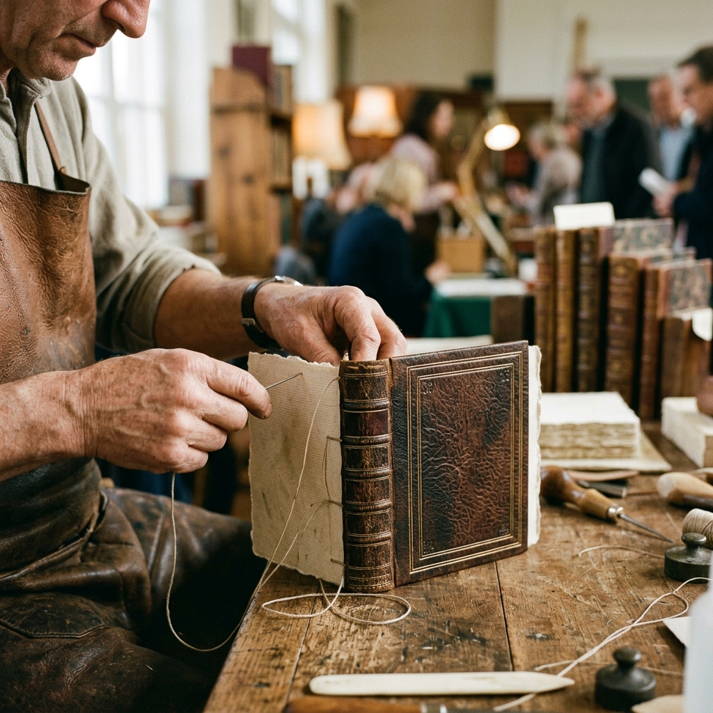 Bookbinding demonstrations at the Rare Book Fair